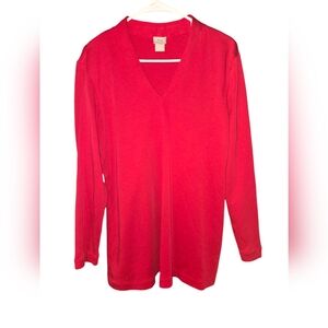 Chico's Red V-neckline Longsleeve Top, Size 1 (us medium), pima cotton